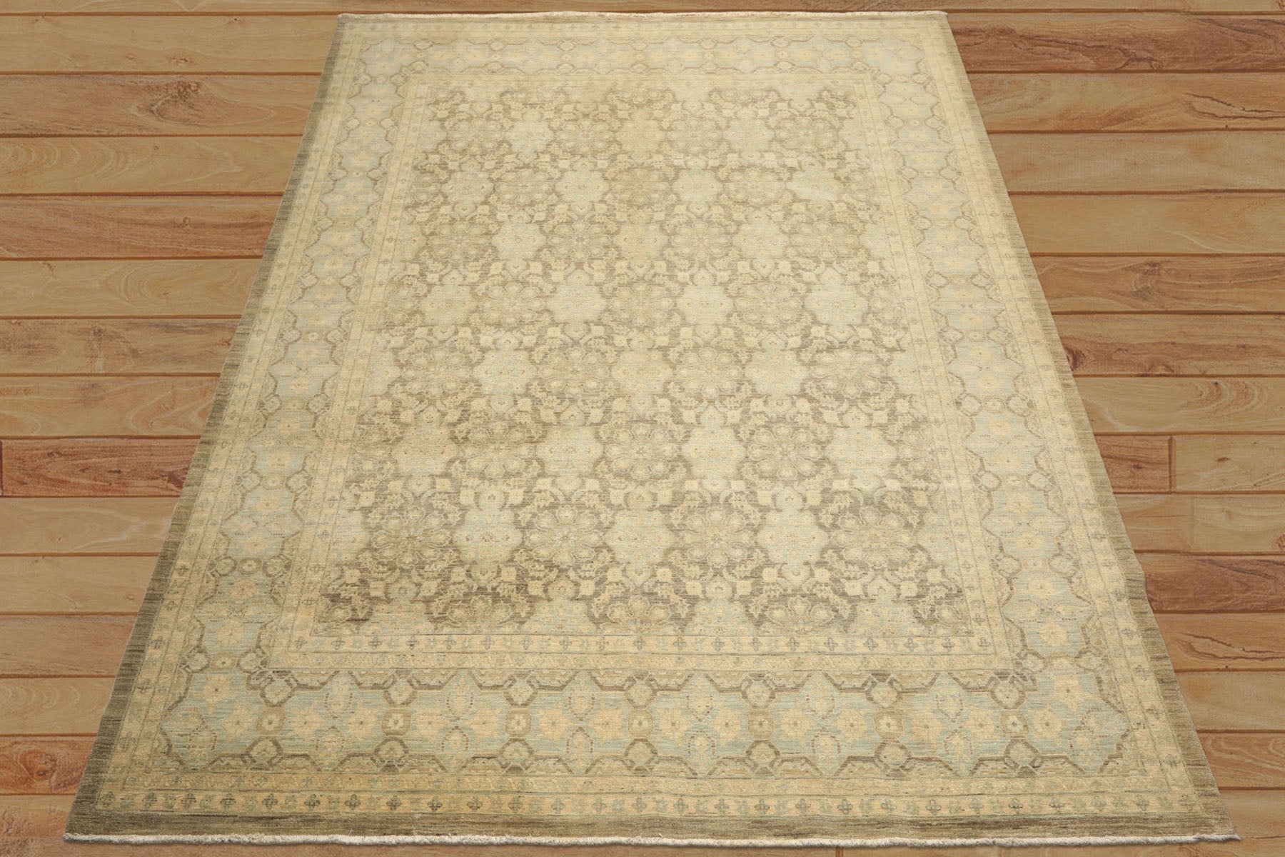 9x11 Brown, Aqua, Beige Color Hand Knotted Chobi Peshawar Wool Transitional Oriental Rug