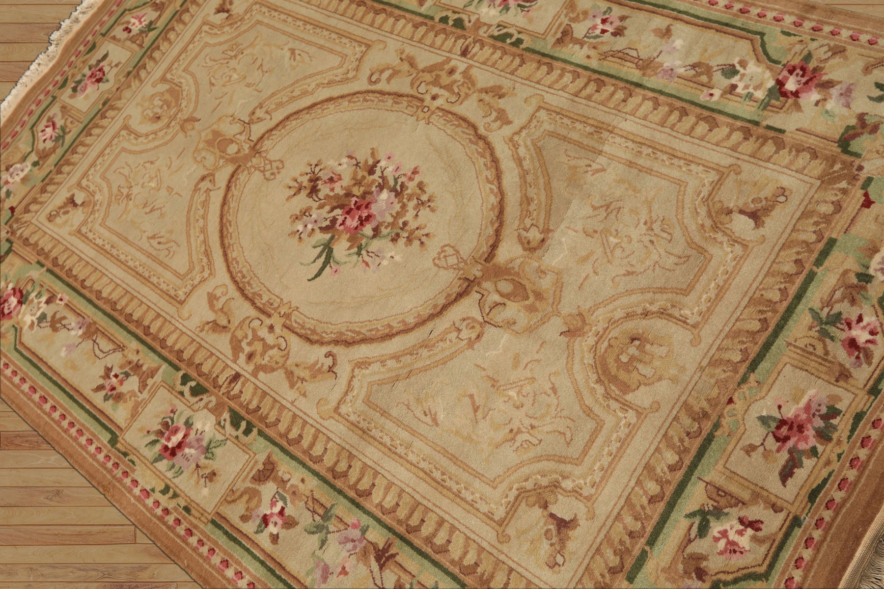 4x6 Beige, Tan, Brown Color Hand Knotted French Aubusson Savonnerie Wool Traditional Oriental Rug