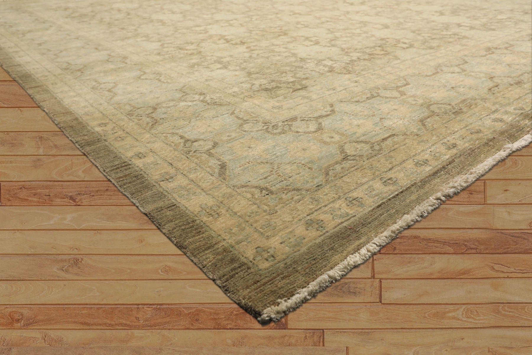 9x11 Brown, Aqua, Beige Color Hand Knotted Chobi Peshawar Wool Transitional Oriental Rug
