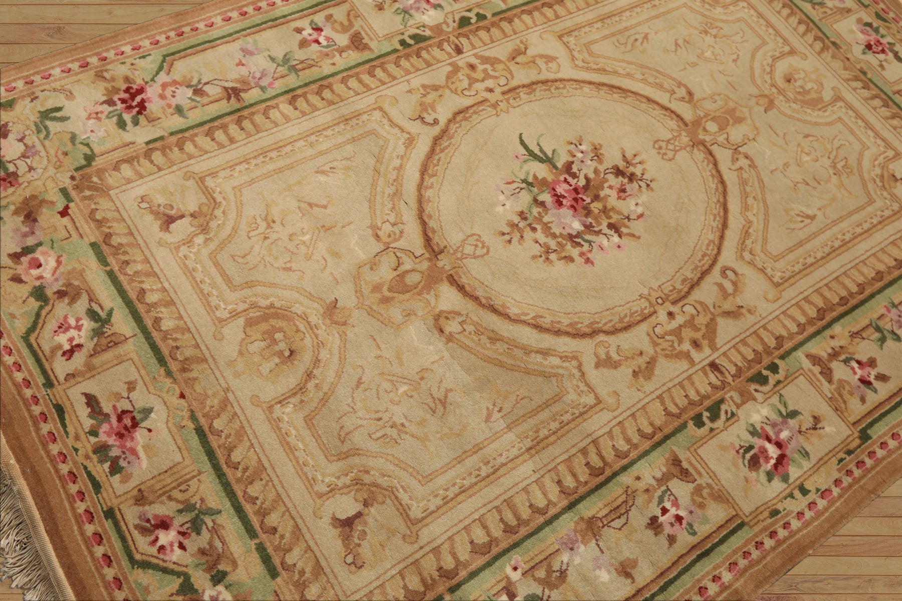 4x6 Beige, Tan, Brown Color Hand Knotted French Aubusson Savonnerie Wool Traditional Oriental Rug