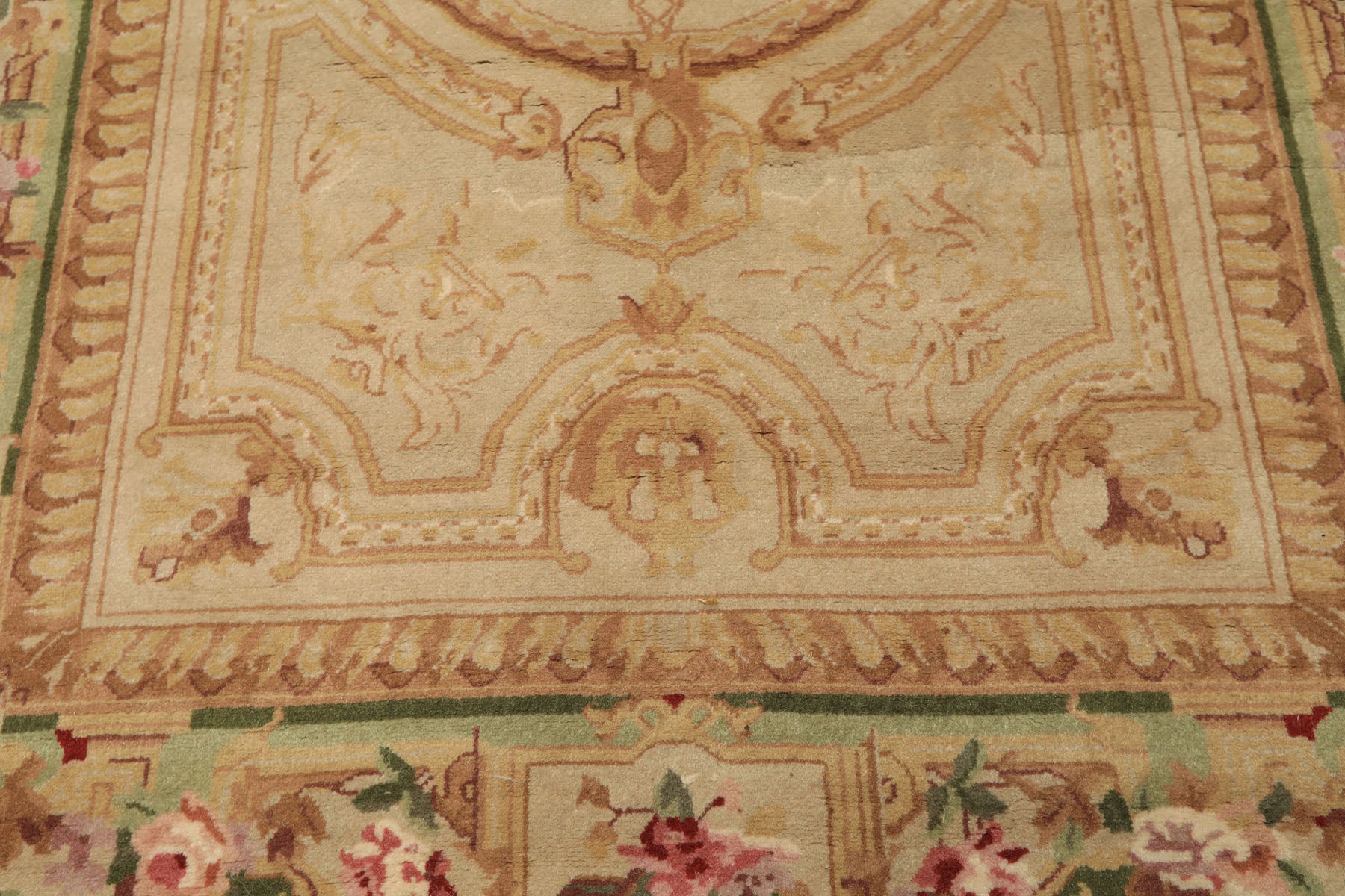 4x6 Beige, Tan, Brown Color Hand Knotted French Aubusson Savonnerie Wool Traditional Oriental Rug