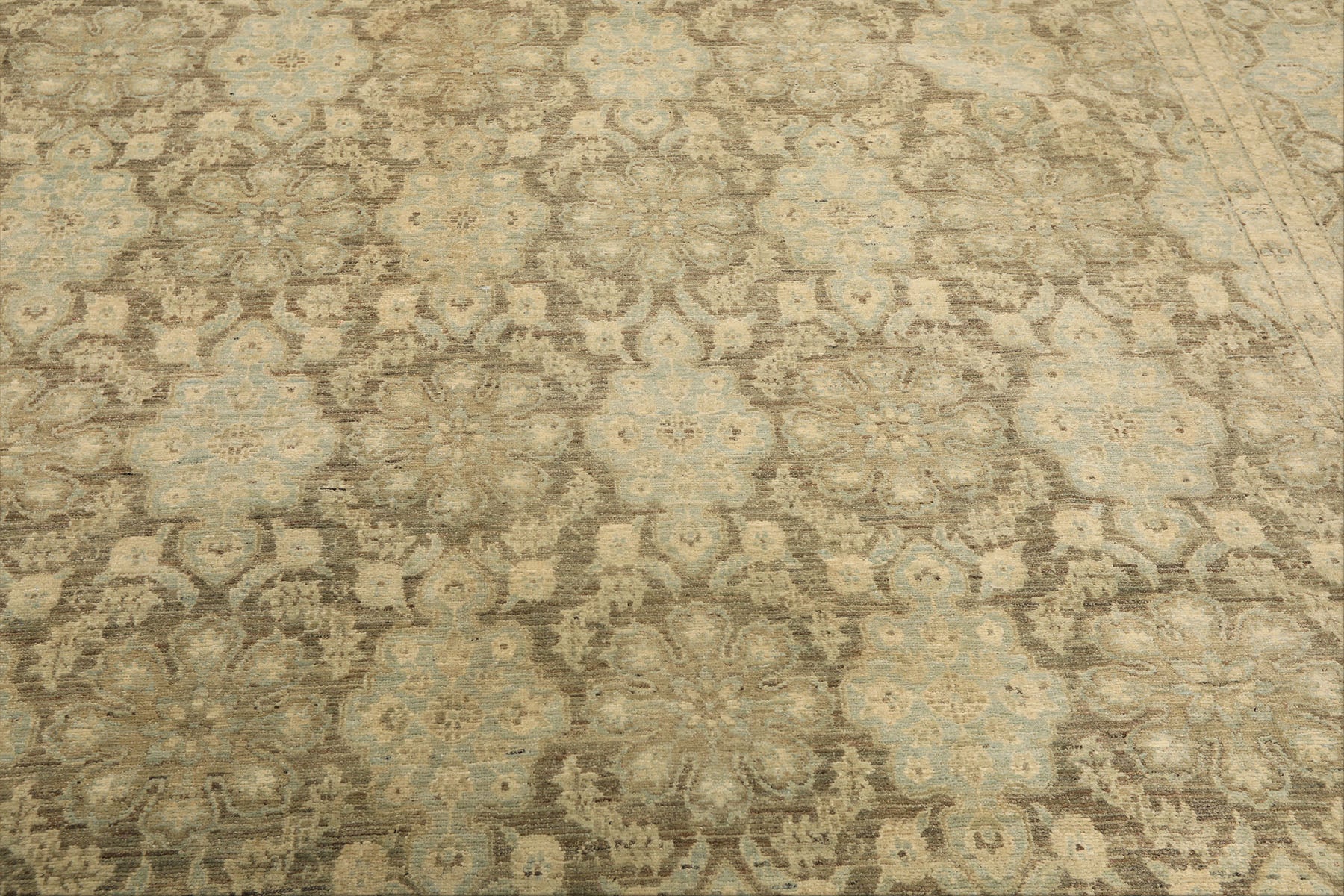 9x11 Brown, Aqua, Beige Color Hand Knotted Chobi Peshawar Wool Transitional Oriental Rug