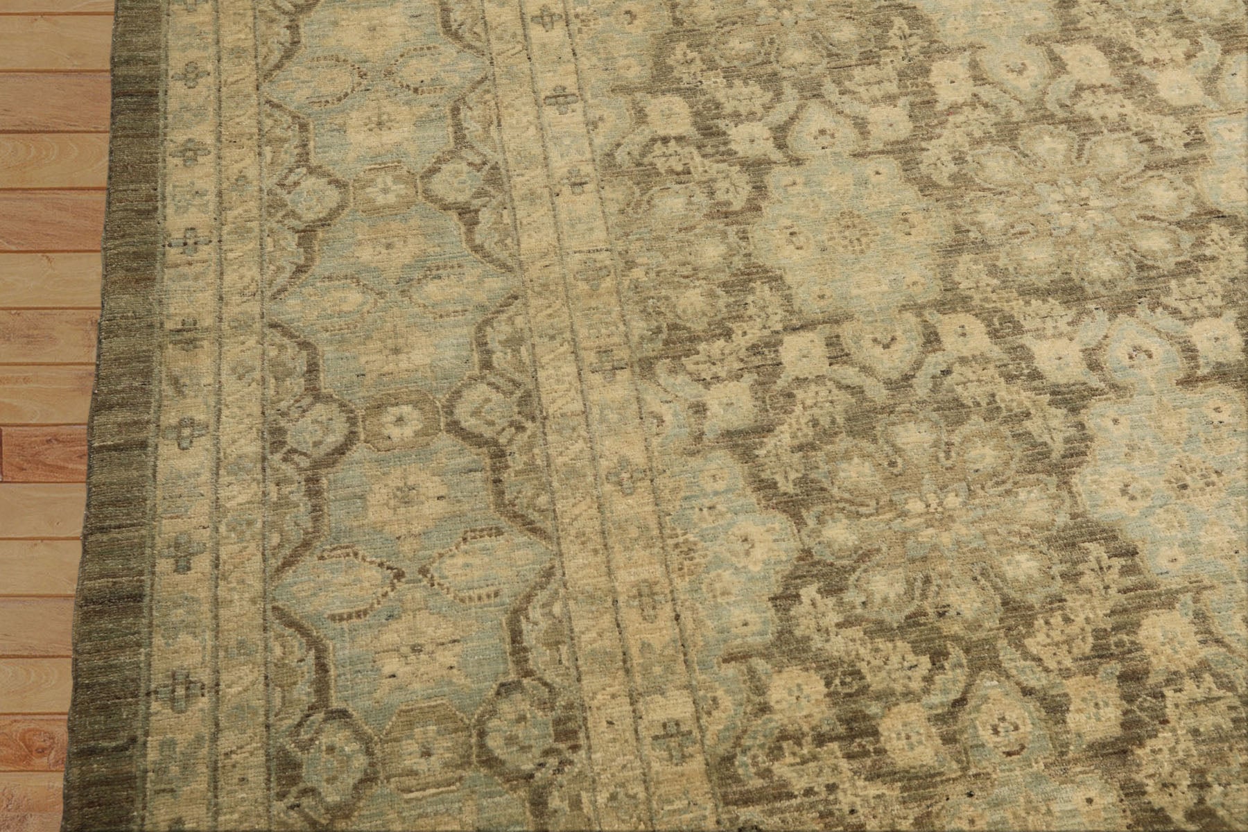 9x11 Brown, Aqua, Beige Color Hand Knotted Chobi Peshawar Wool Transitional Oriental Rug