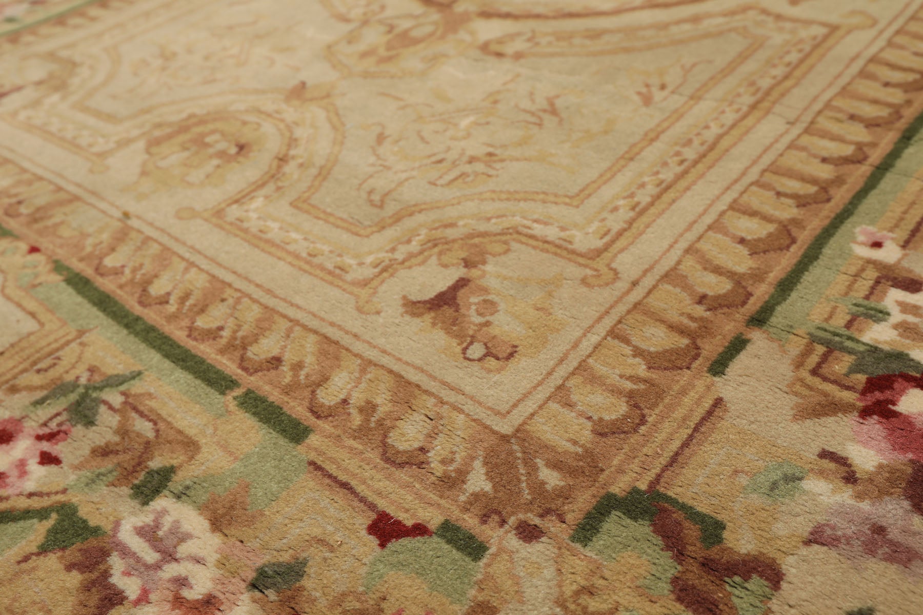 4x6 Beige, Tan, Brown Color Hand Knotted French Aubusson Savonnerie Wool Traditional Oriental Rug