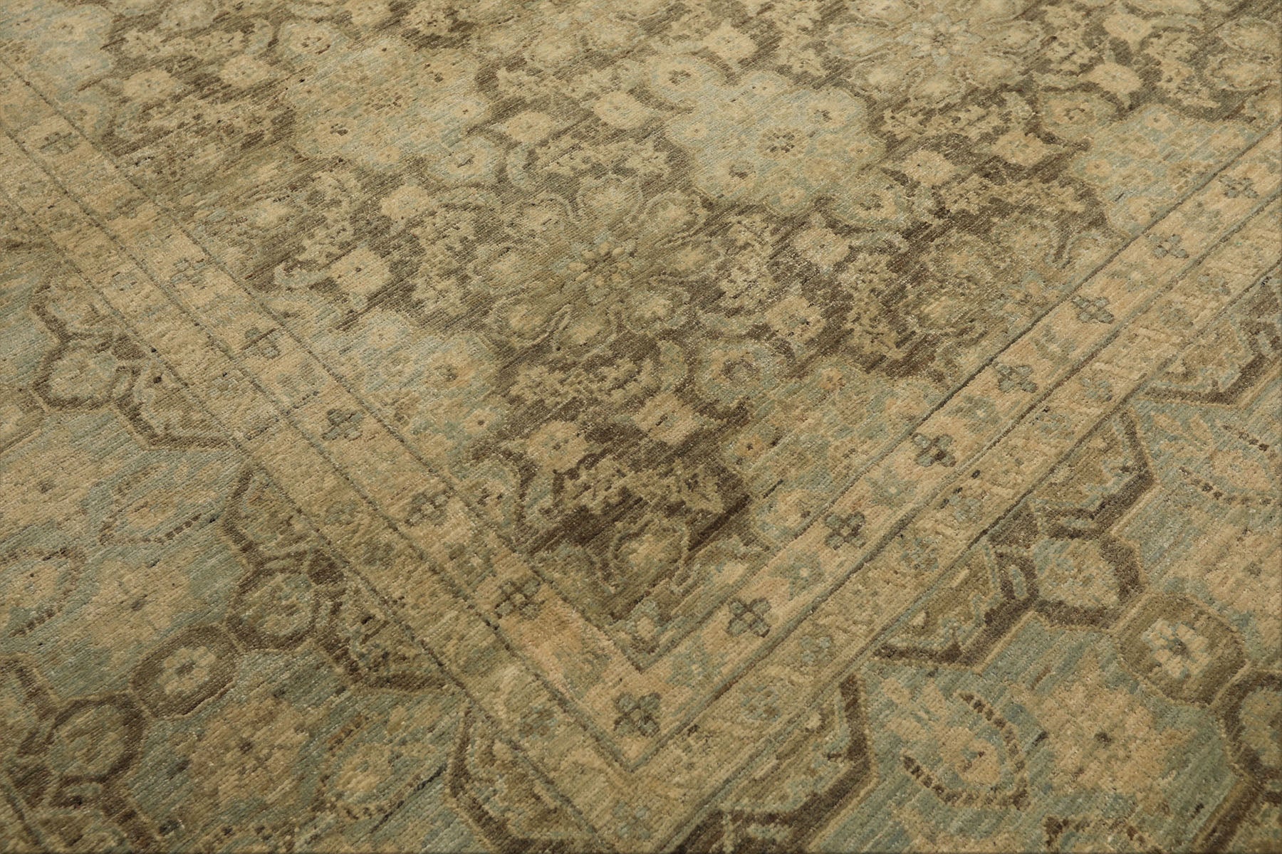 9x11 Brown, Aqua, Beige Color Hand Knotted Chobi Peshawar Wool Transitional Oriental Rug