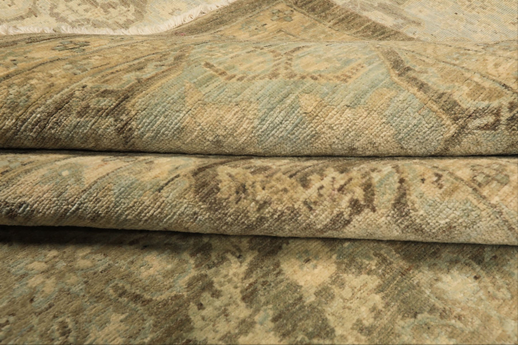 9x11 Brown, Aqua, Beige Color Hand Knotted Chobi Peshawar Wool Transitional Oriental Rug
