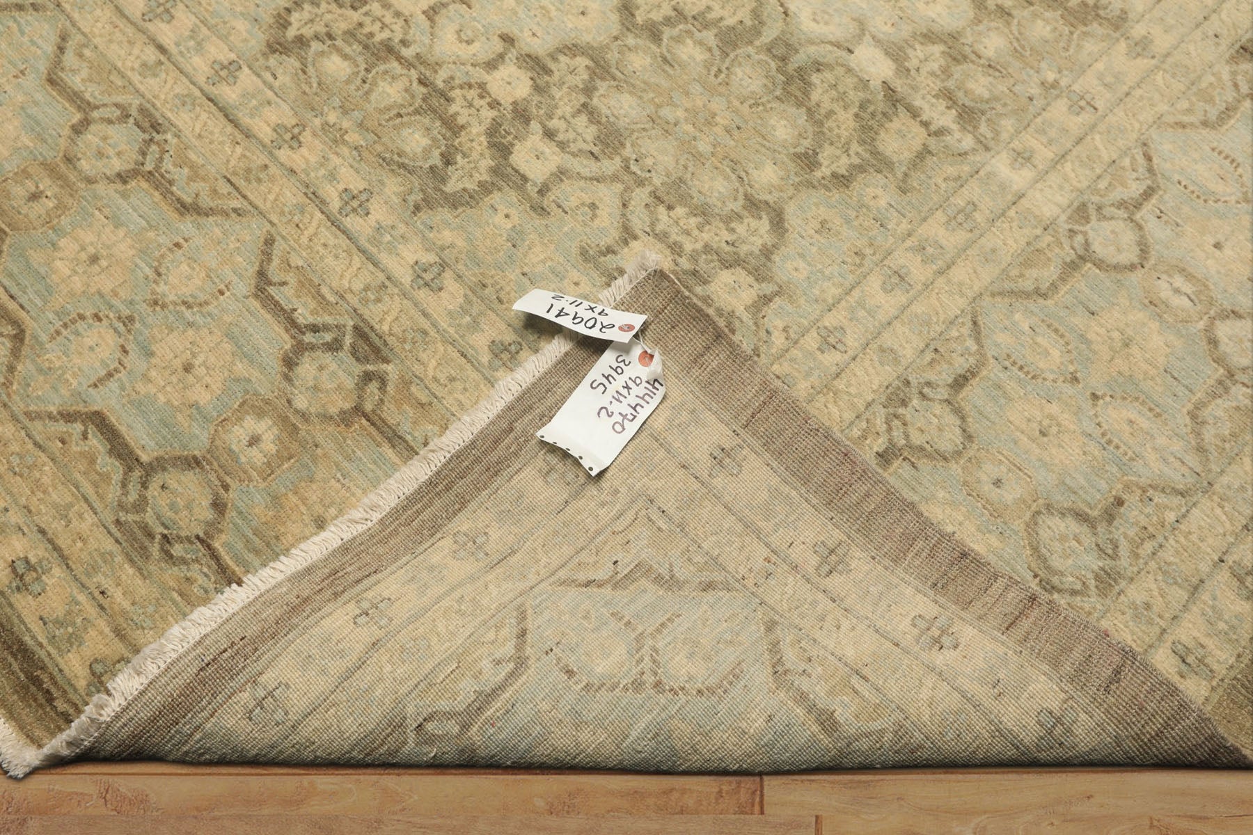 9x11 Brown, Aqua, Beige Color Hand Knotted Chobi Peshawar Wool Transitional Oriental Rug