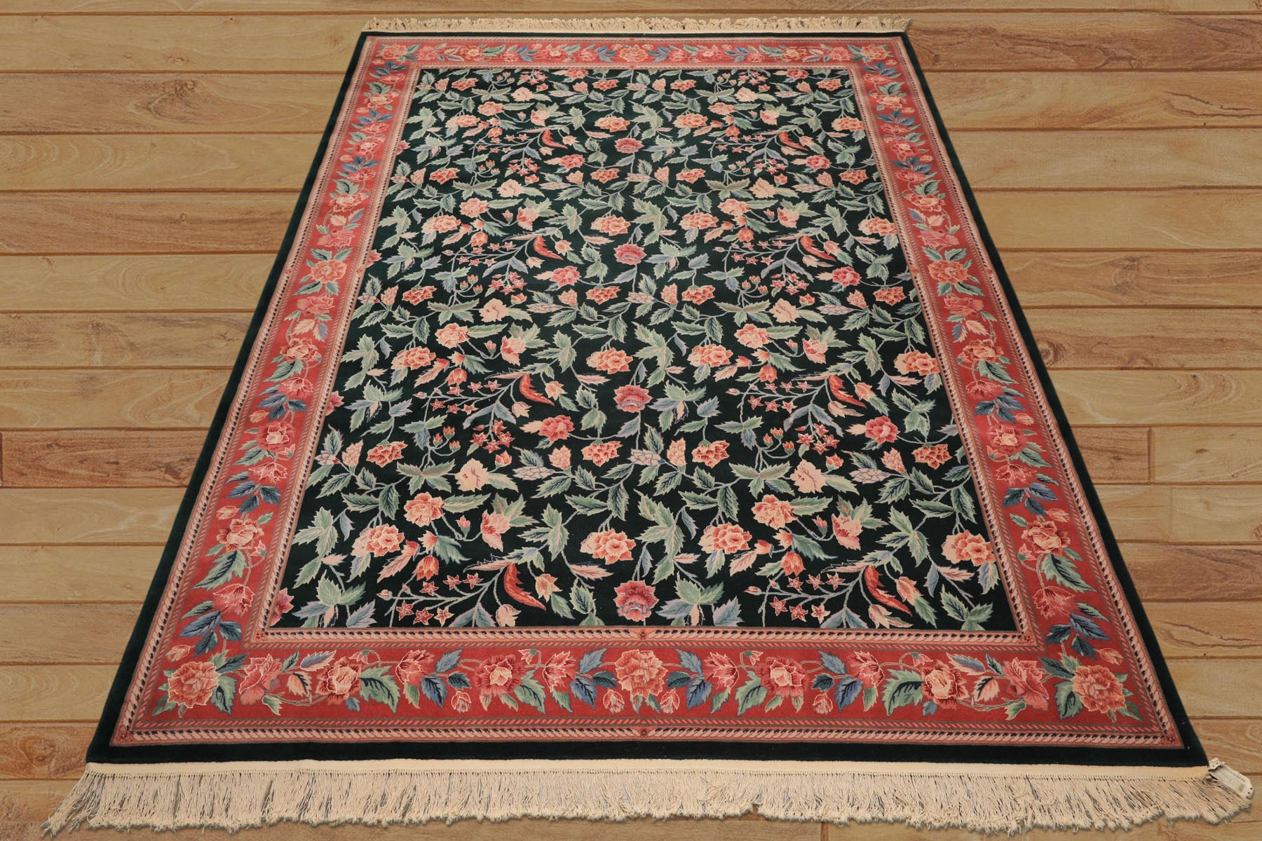 9x12 Emerald, Pink, Rose Color Hand Knotted Pak Persian Wool Traditional Oriental Rug