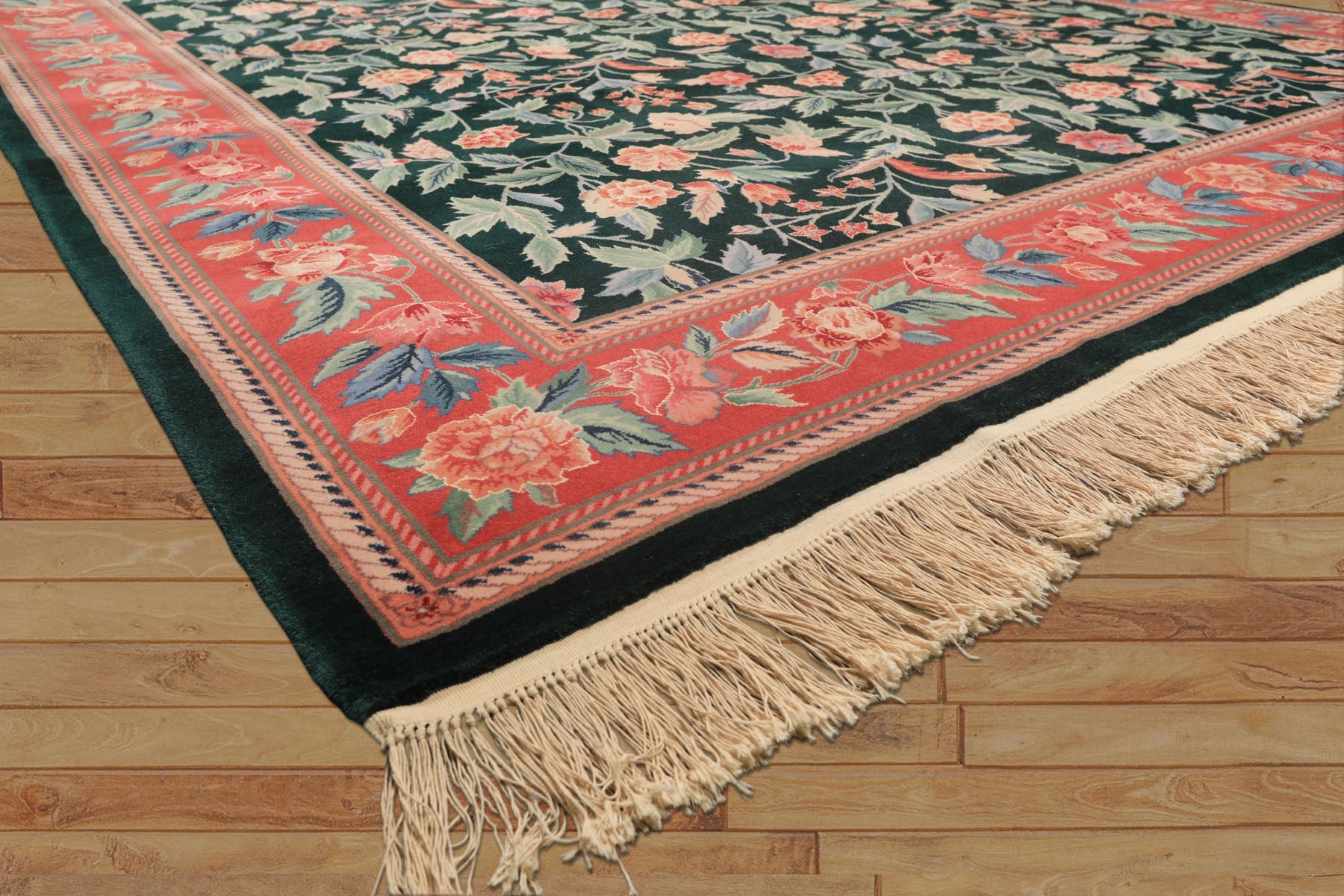 9x12 Emerald, Pink, Rose Color Hand Knotted Pak Persian Wool Traditional Oriental Rug