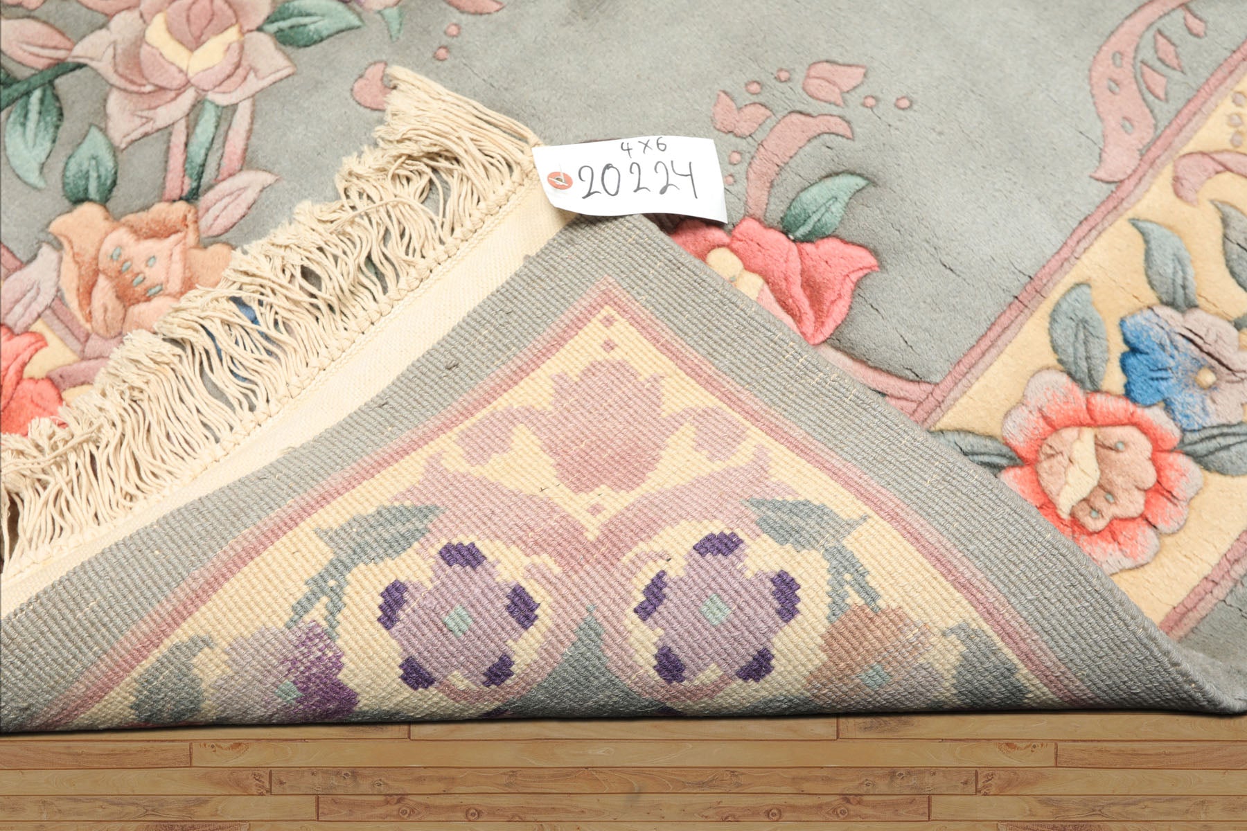 4x6 Celadon, Ivory, Lavender Color Hand Knotted Chinese Art Deco Wool Traditional Oriental Rug