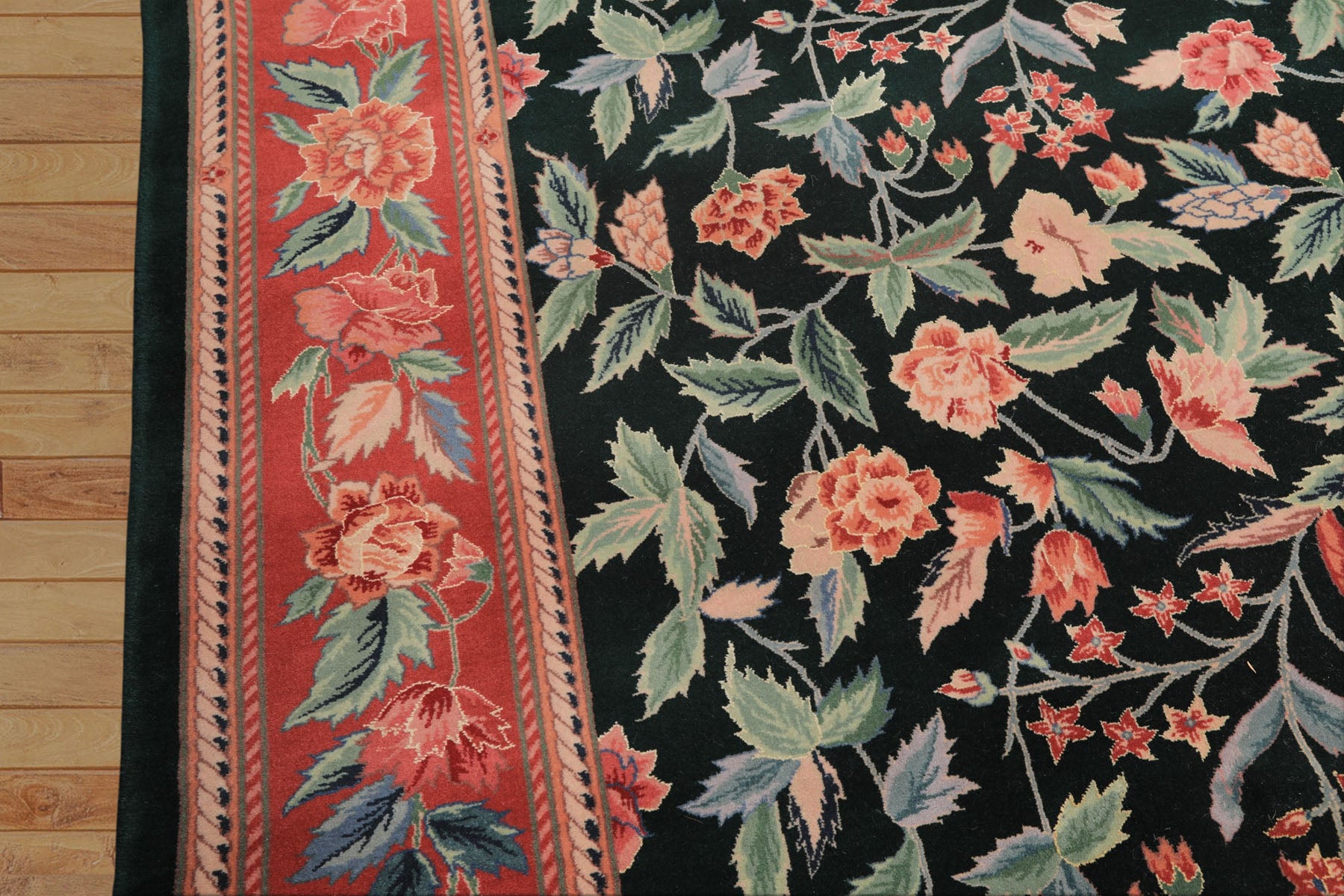 9x12 Emerald, Pink, Rose Color Hand Knotted Pak Persian Wool Traditional Oriental Rug