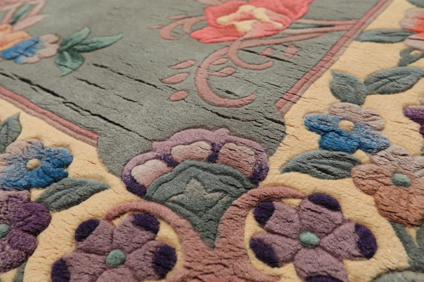 4x6 Celadon, Ivory, Lavender Color Hand Knotted Chinese Art Deco Wool Traditional Oriental Rug