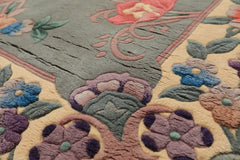 4x6 Celadon, Ivory, Lavender Color Hand Knotted Chinese Art Deco Wool Traditional Oriental Rug