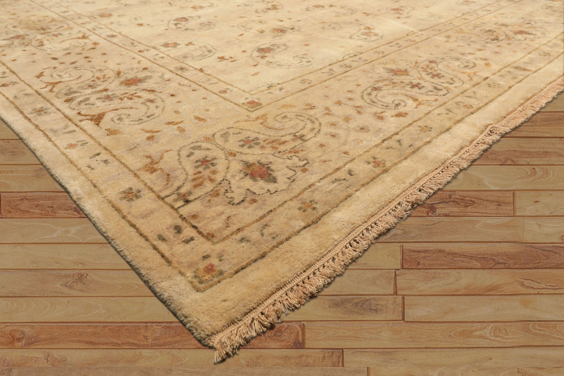 9x12 Beige, Caramel, Green Color Hand Knotted Agra Wool Traditional Oriental Rug