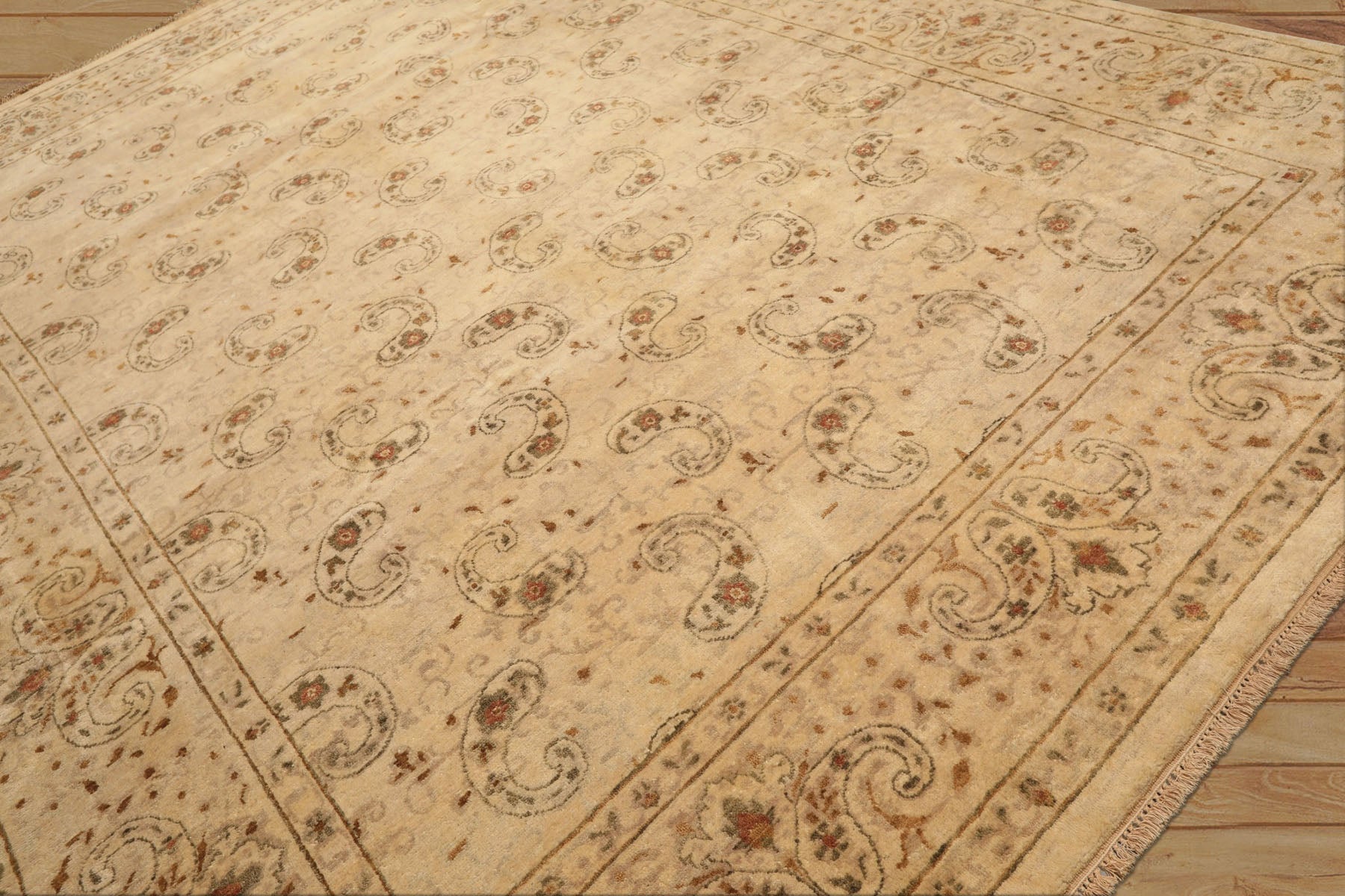 9x12 Beige, Caramel, Green Color Hand Knotted Agra Wool Traditional Oriental Rug