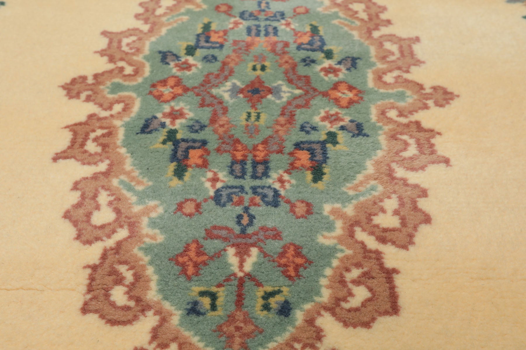 4x6 Ivory, Turquoise, Blush Color Hand Knotted Indo Kerman New Zealand Wool Traditional Oriental Rug