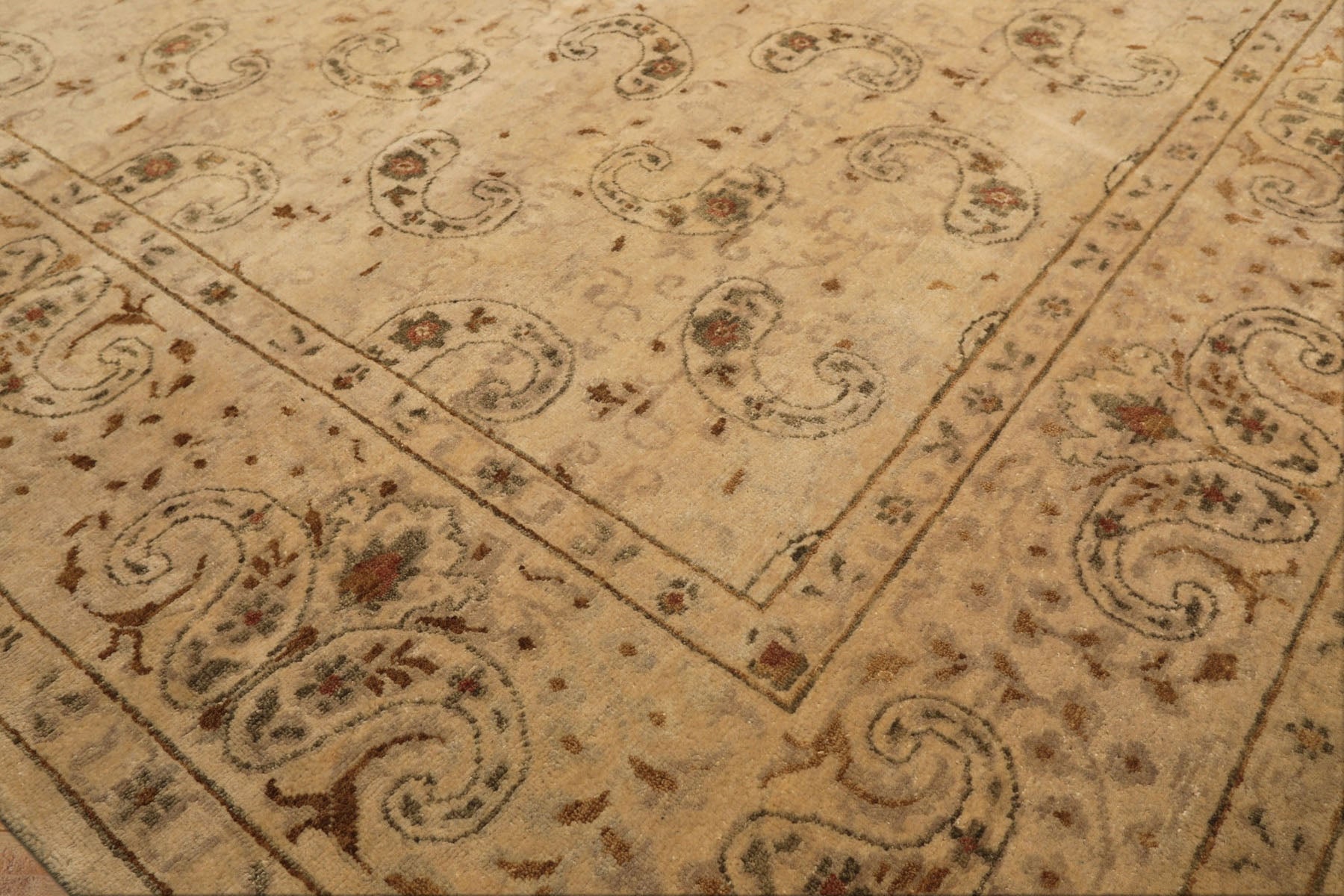 9x12 Beige, Caramel, Green Color Hand Knotted Agra Wool Traditional Oriental Rug
