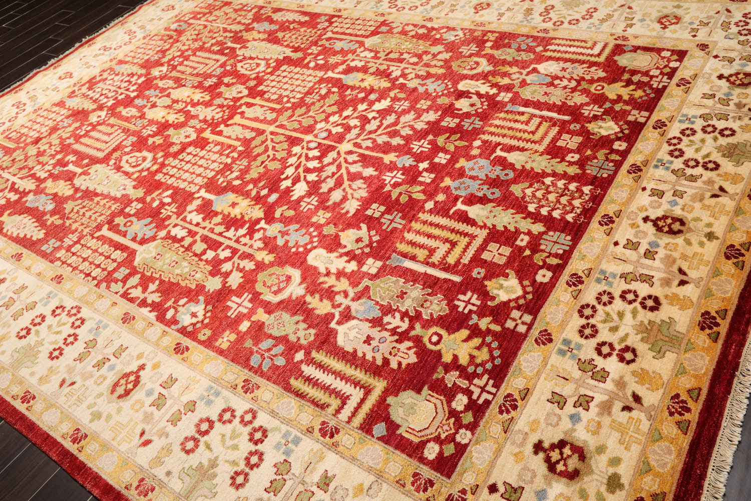 9x12 Rust, Ivory, Gold Color Hand Knotted All-Over 100% Wool Traditional-Persian/Oriental Oriental Rug