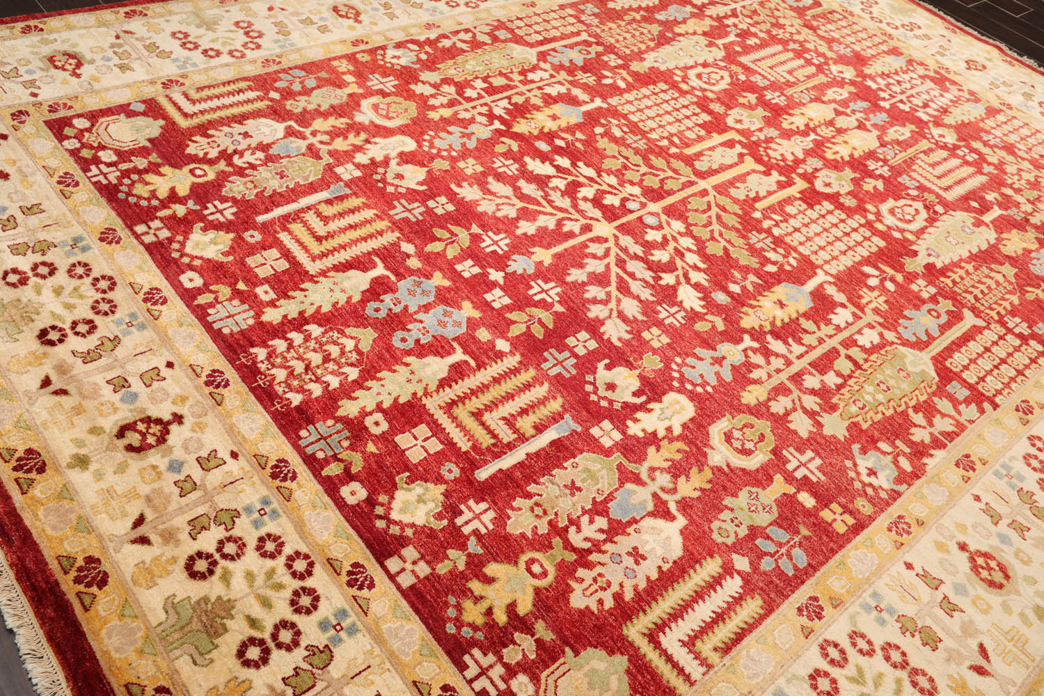 9x12 Rust, Ivory, Gold Color Hand Knotted All-Over 100% Wool Traditional-Persian/Oriental Oriental Rug