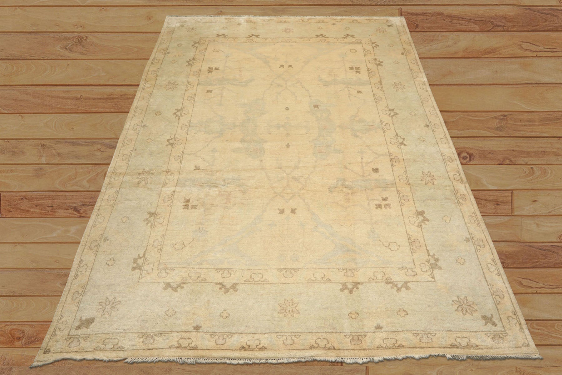 9x12 Beige, Celadon, Olive Color Hand Knotted Oushak Wool Transitional Oriental Rug