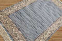 4x6 Blue, Ivory, Taupe Color Hand Knotted Boteh Wool Traditional Oriental Rug