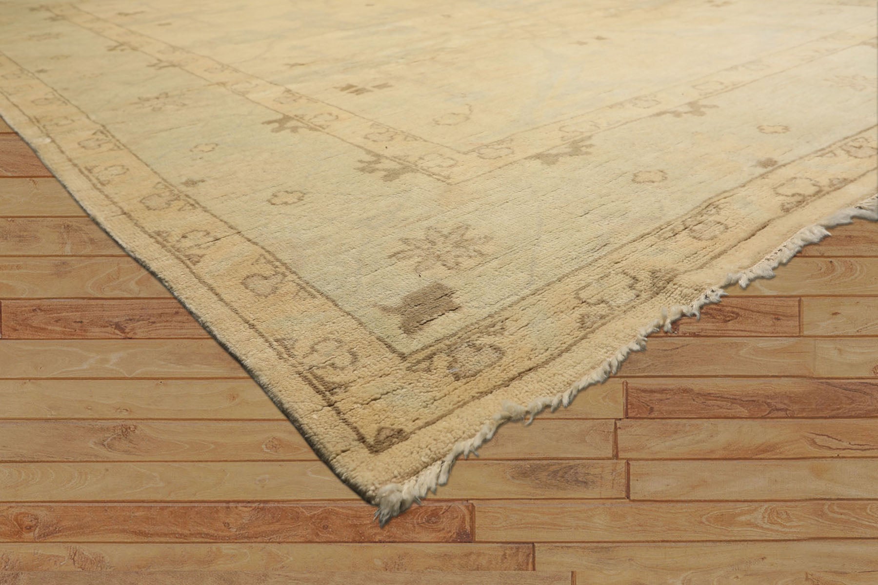 9x12 Beige, Celadon, Olive Color Hand Knotted Oushak Wool Transitional Oriental Rug
