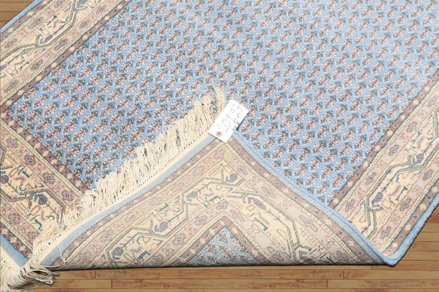 4x6 Blue, Ivory, Taupe Color Hand Knotted Boteh Wool Traditional Oriental Rug