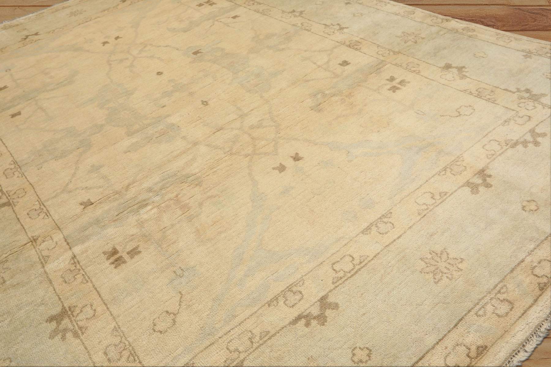 9x12 Beige, Celadon, Olive Color Hand Knotted Oushak Wool Transitional Oriental Rug
