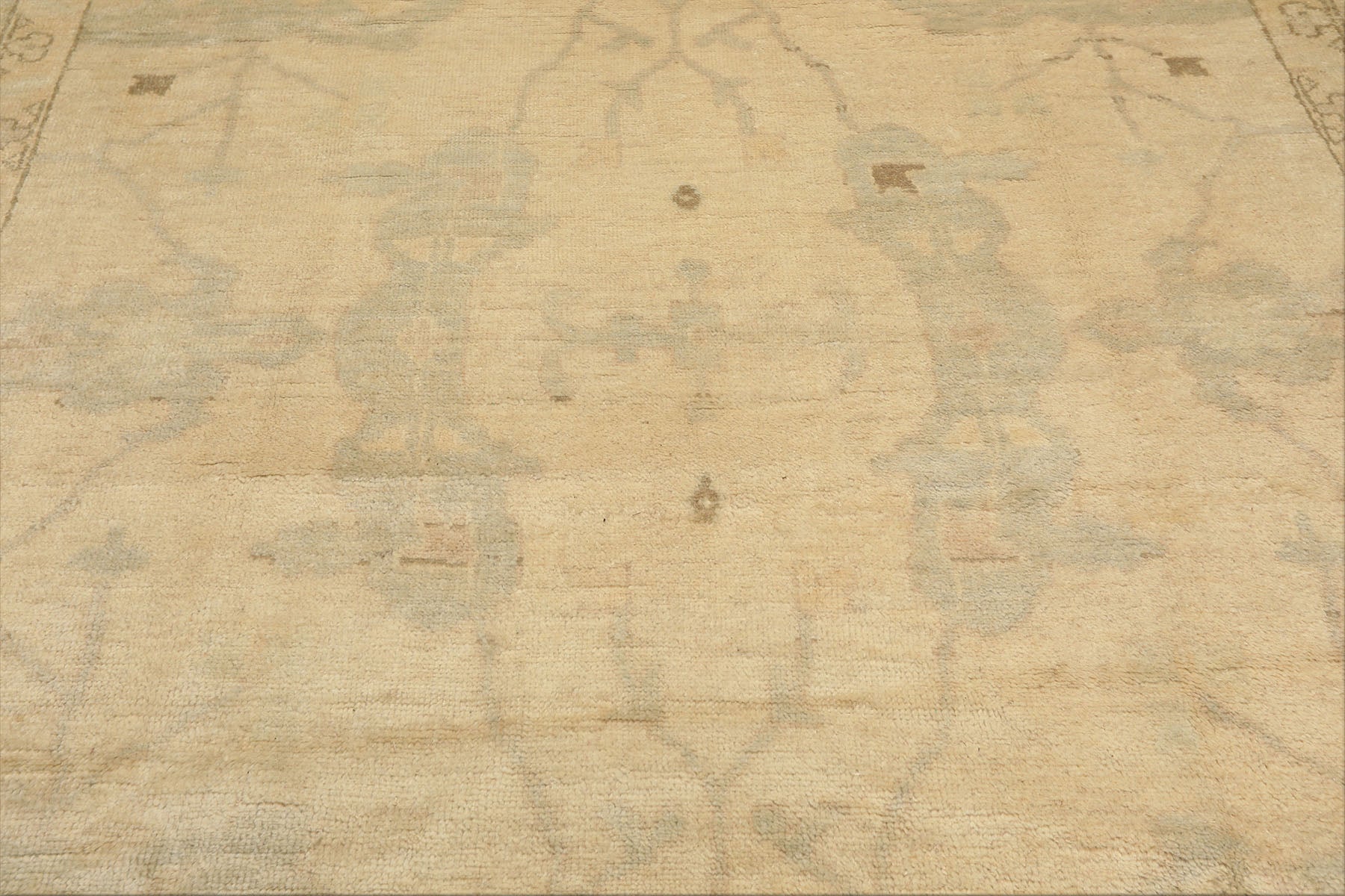 9x12 Beige, Celadon, Olive Color Hand Knotted Oushak Wool Transitional Oriental Rug