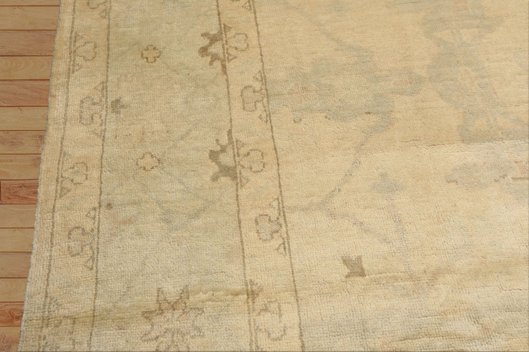 9x12 Beige, Celadon, Olive Color Hand Knotted Oushak Wool Transitional Oriental Rug