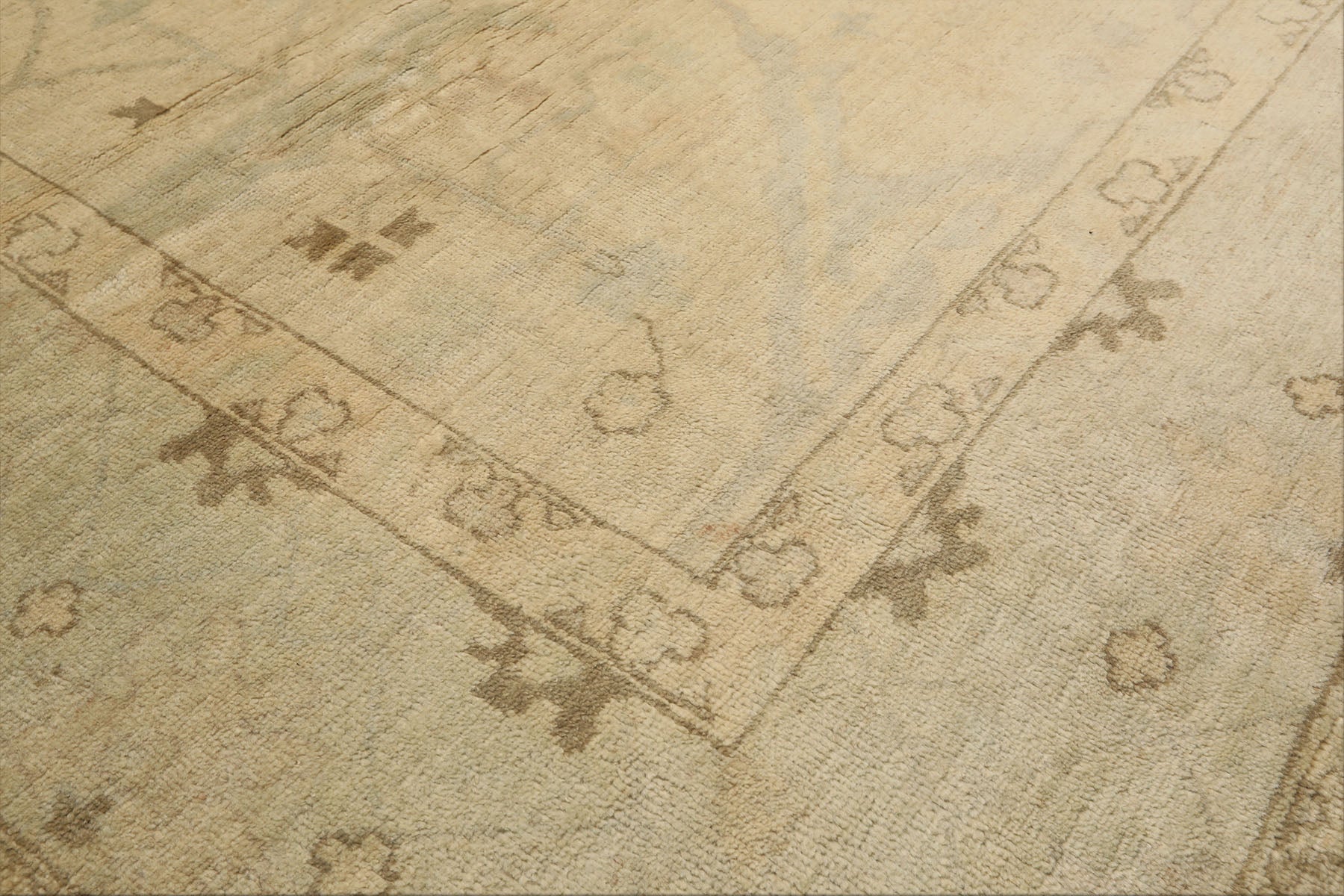 9x12 Beige, Celadon, Olive Color Hand Knotted Oushak Wool Transitional Oriental Rug