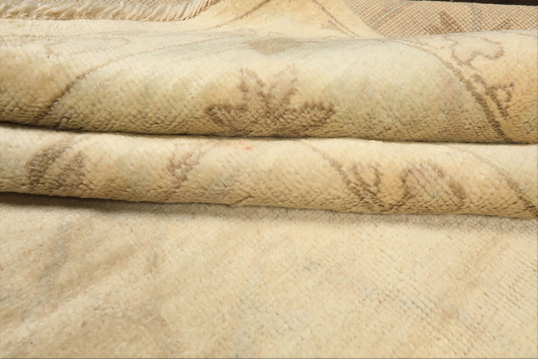 9x12 Beige, Celadon, Olive Color Hand Knotted Oushak Wool Transitional Oriental Rug