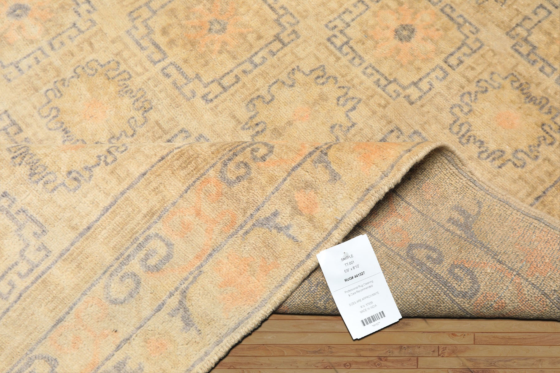 6x9 Beige, Peach, Slate Color Hand Knotted Oushak Wool Transitional Oriental Rug