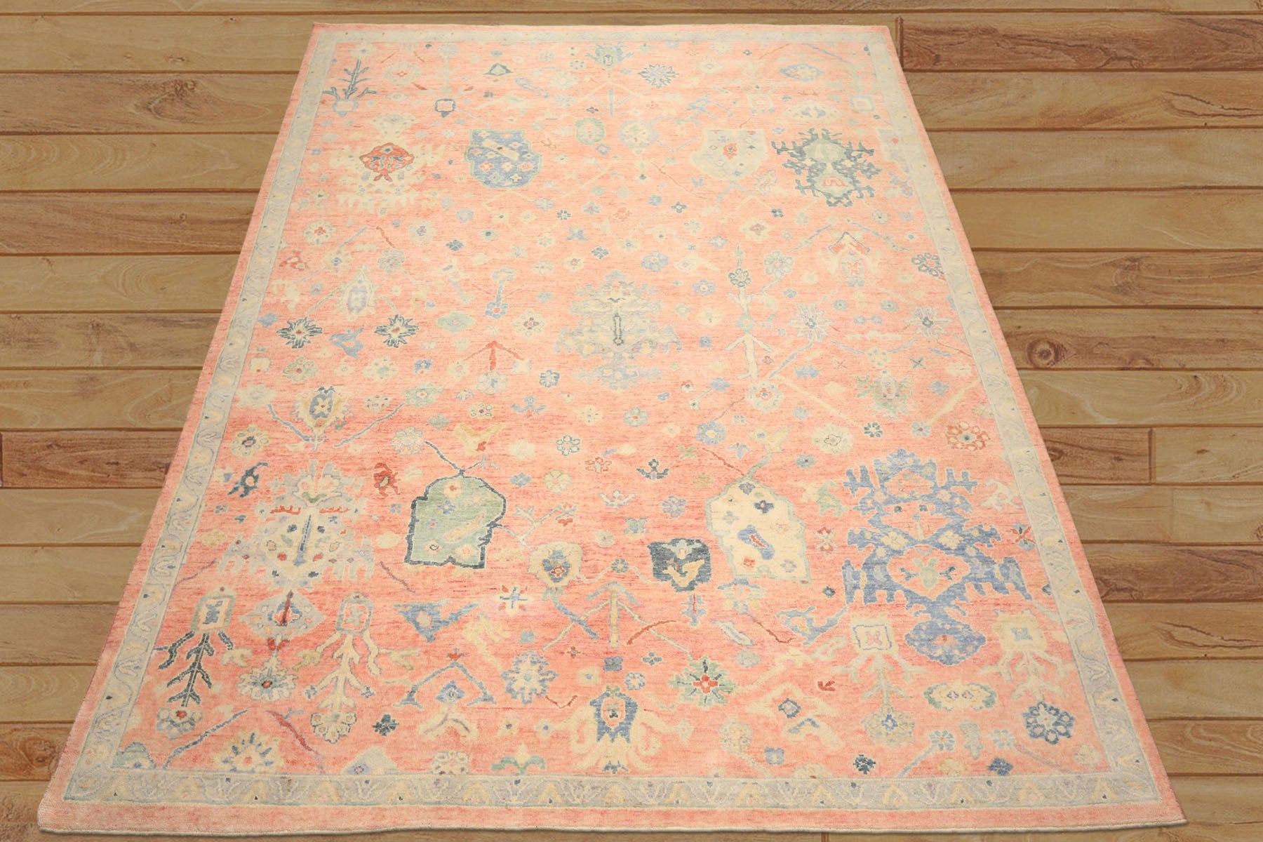 9x12 Blush, Blue, Mint Color Hand Knotted Oushak Wool Transitional Oriental Rug