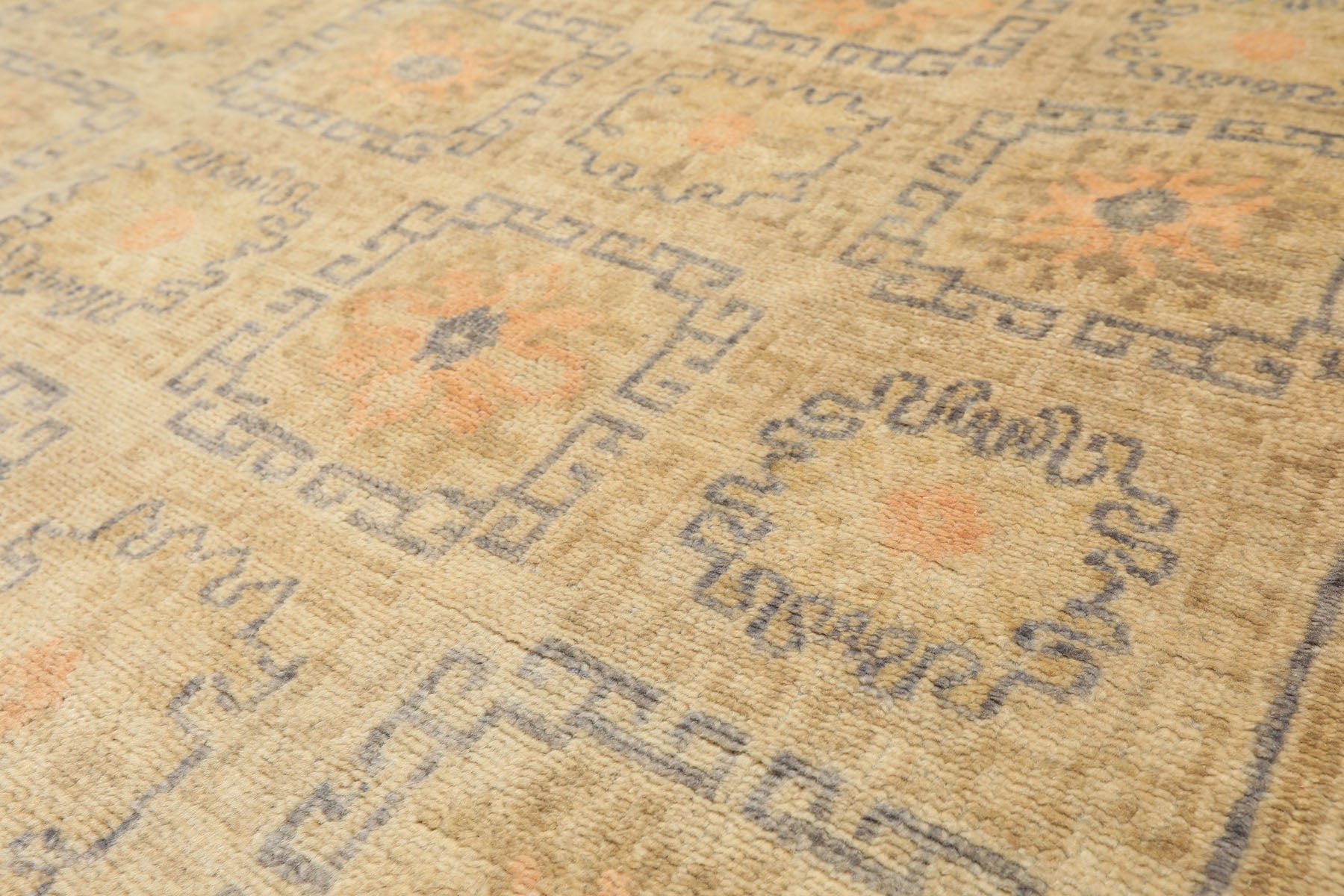 6x9 Beige, Peach, Slate Color Hand Knotted Oushak Wool Transitional Oriental Rug