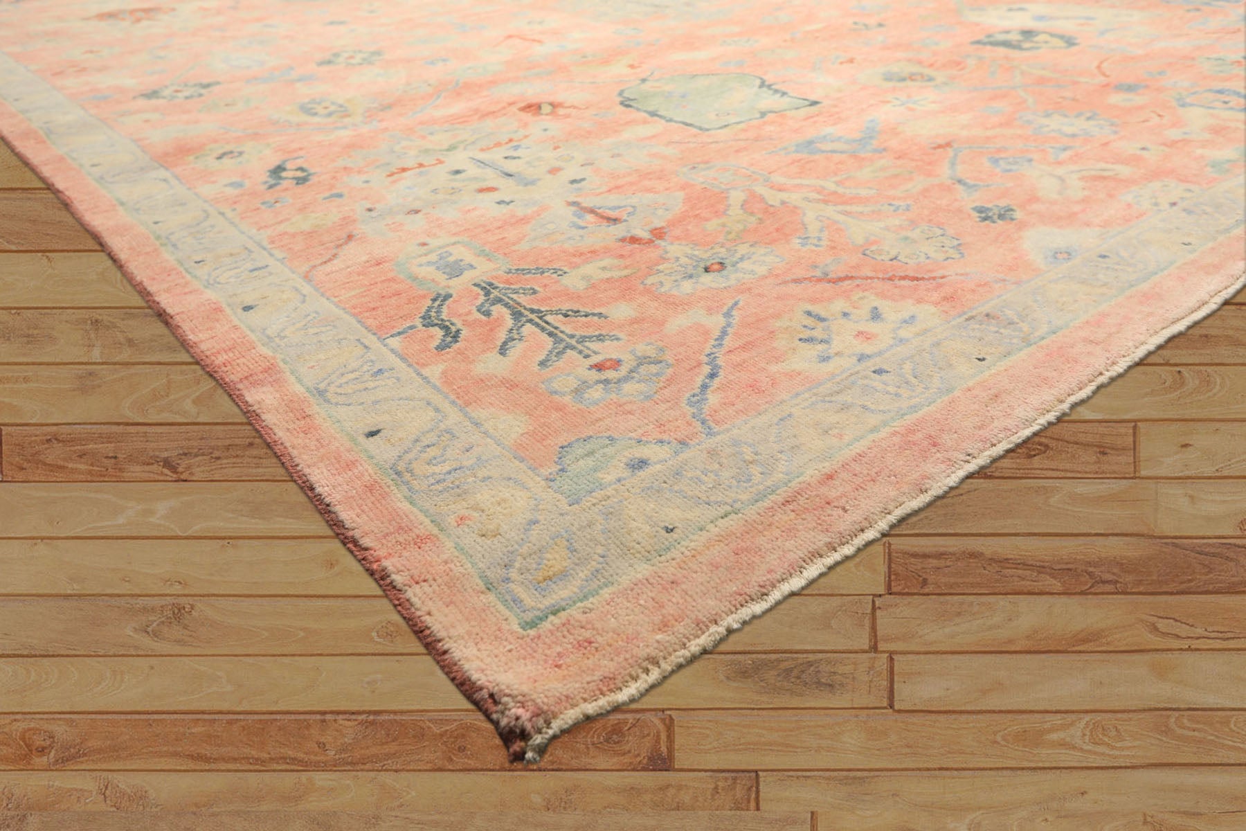 9x12 Blush, Blue, Mint Color Hand Knotted Oushak Wool Transitional Oriental Rug