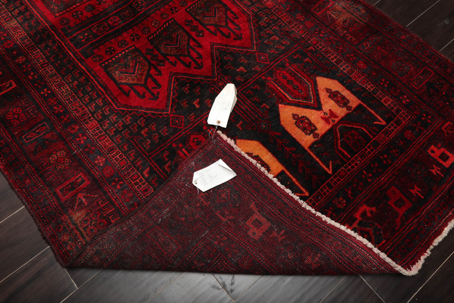 Runner Red, Charcoal, Coral Color Hand Knotted All-Over 100% Wool Traditional Oriental Rug