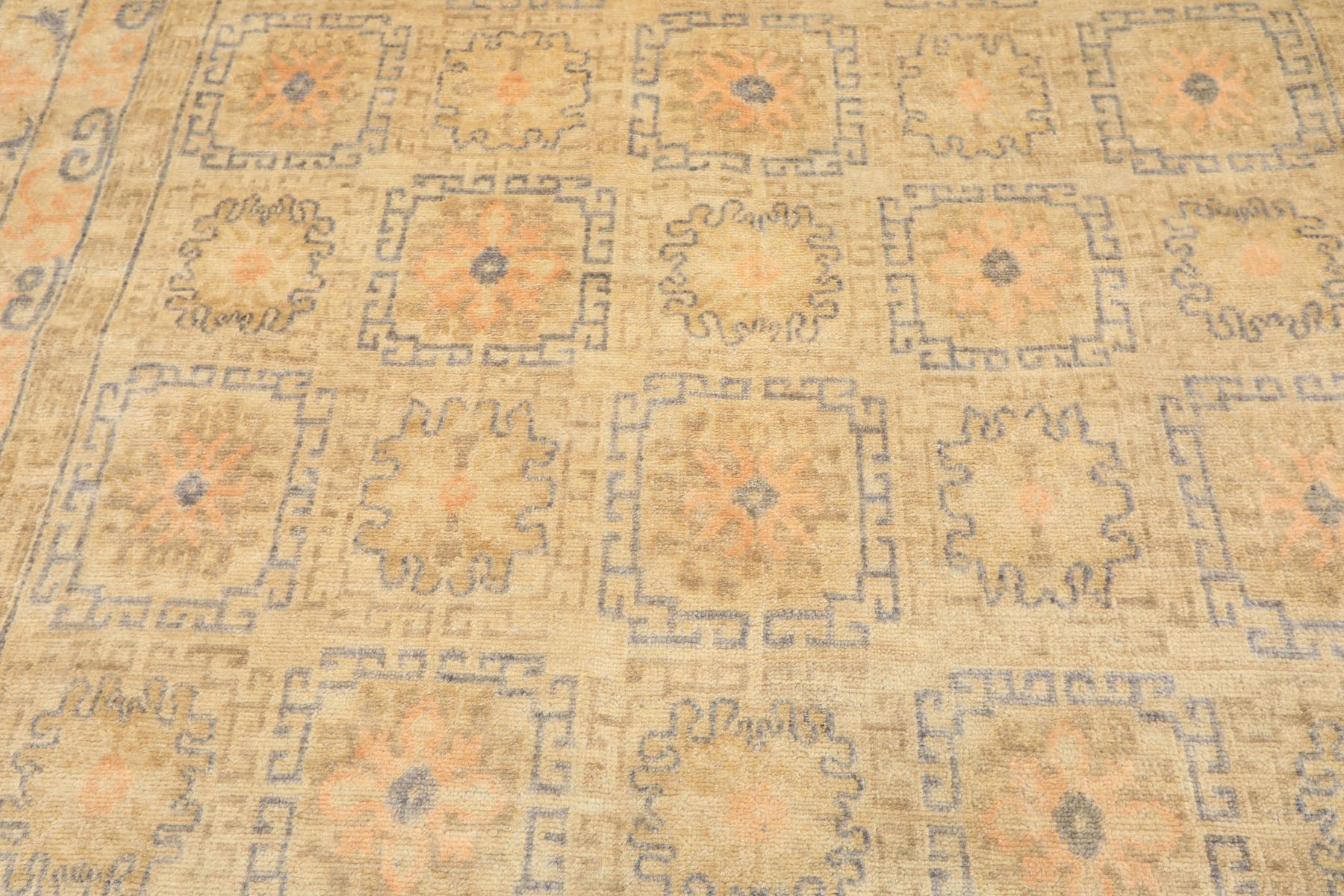 6x9 Beige, Peach, Slate Color Hand Knotted Oushak Wool Transitional Oriental Rug