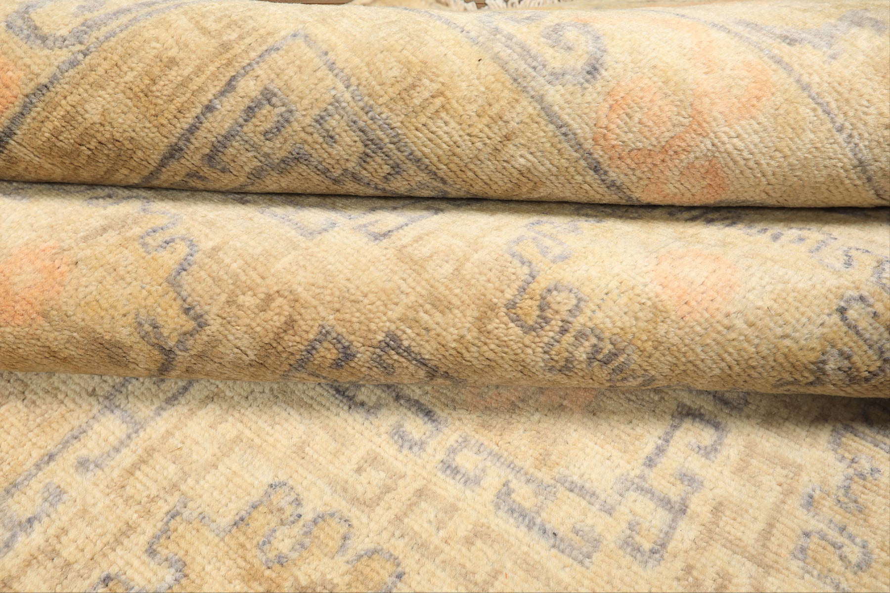 6x9 Beige, Peach, Slate Color Hand Knotted Oushak Wool Transitional Oriental Rug