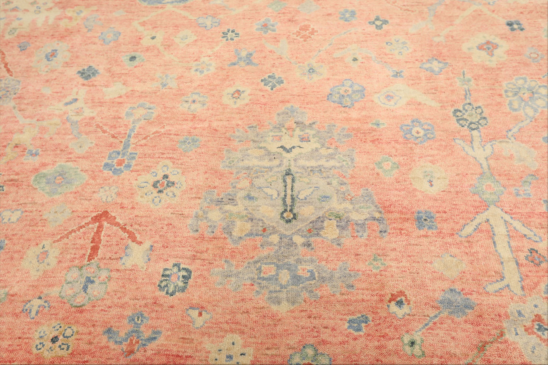 9x12 Blush, Blue, Mint Color Hand Knotted Oushak Wool Transitional Oriental Rug