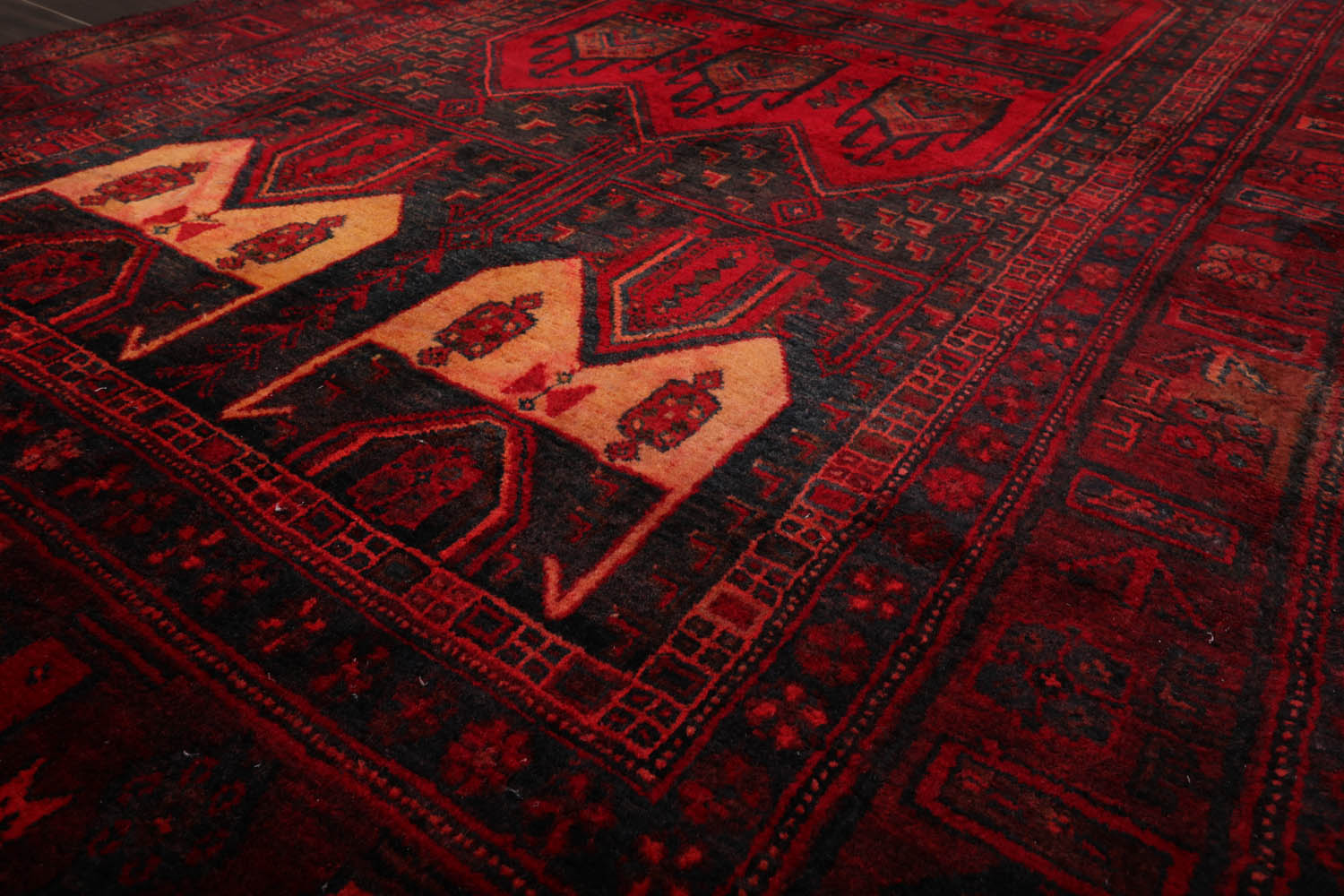 Runner Red, Charcoal, Coral Color Hand Knotted All-Over 100% Wool Traditional Oriental Rug