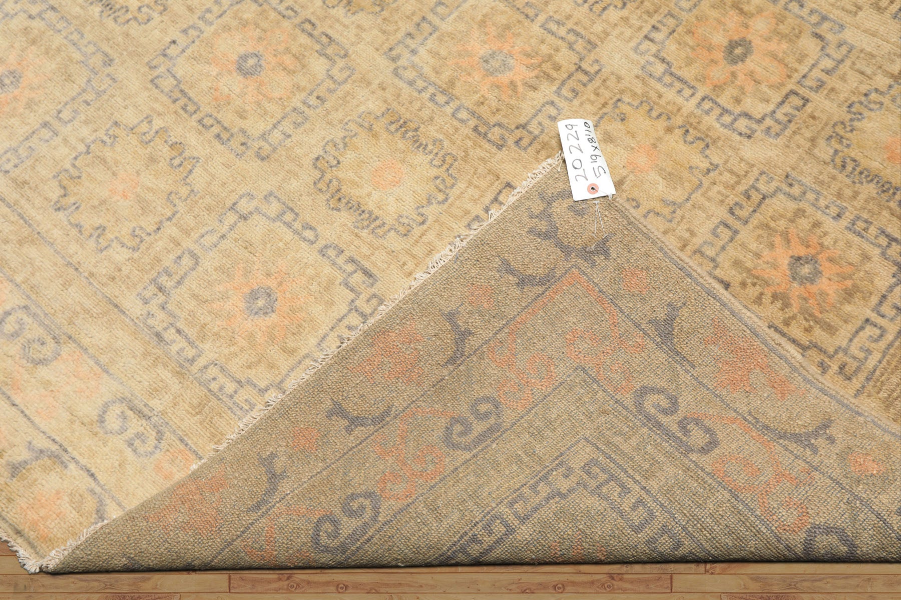 6x9 Beige, Peach, Slate Color Hand Knotted Oushak Wool Transitional Oriental Rug