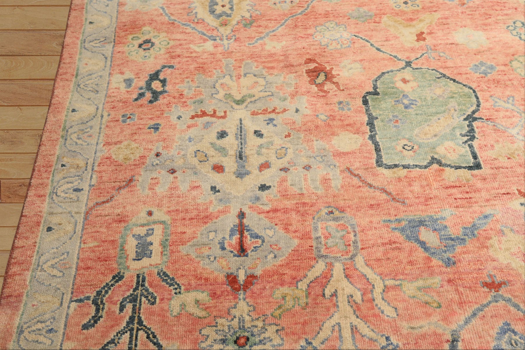 9x12 Blush, Blue, Mint Color Hand Knotted Oushak Wool Transitional Oriental Rug