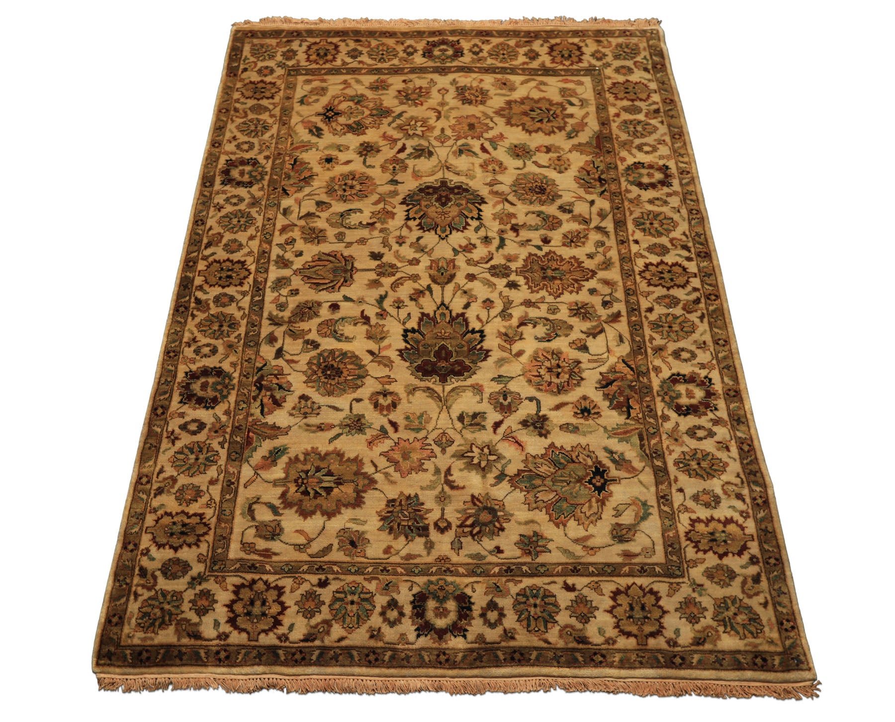 6x9 Tan, Sage, Brown Color Hand Knotted Agra Wool Traditional Oriental Rug