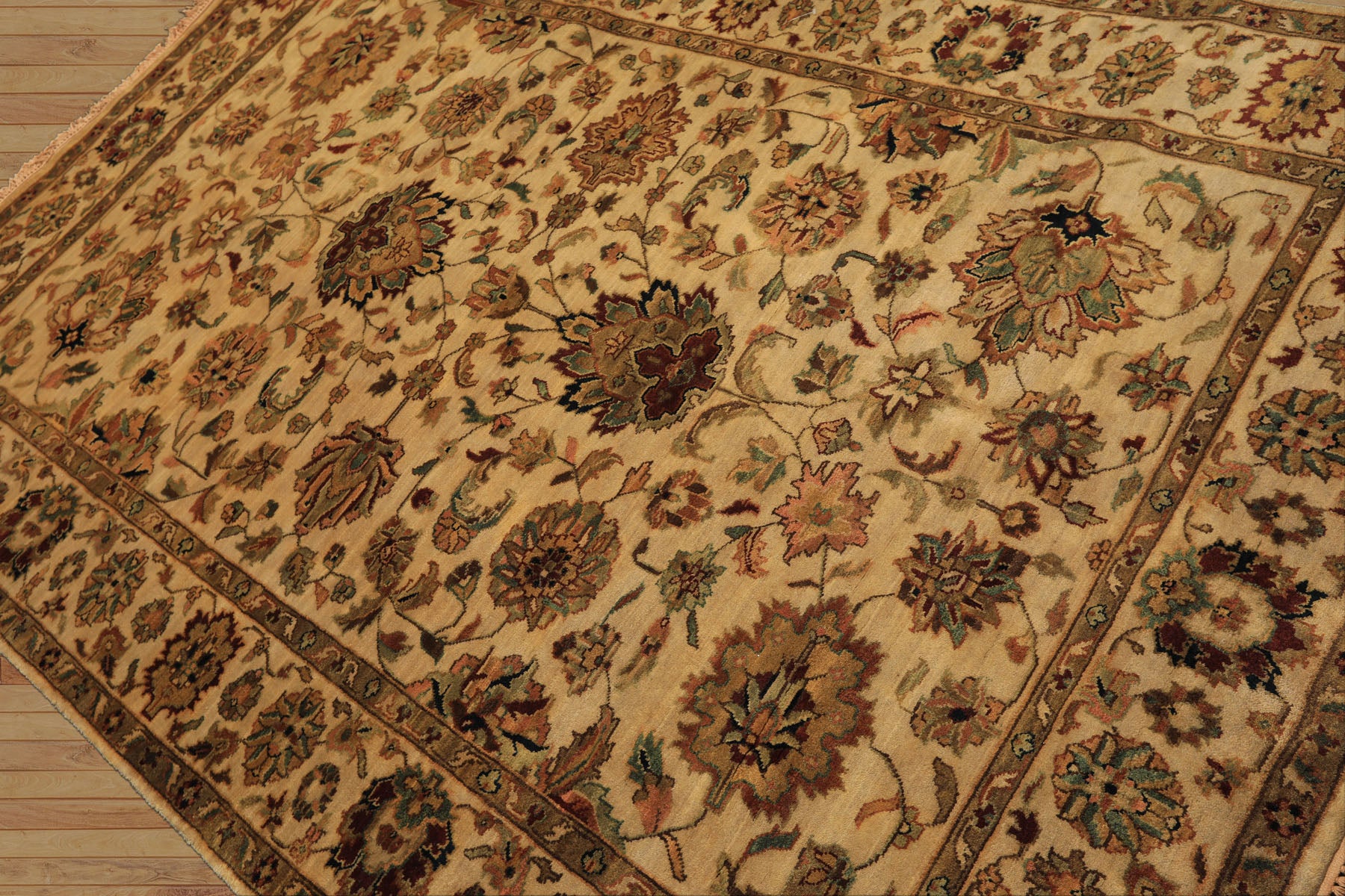 6x9 Tan, Sage, Brown Color Hand Knotted Agra Wool Traditional Oriental Rug