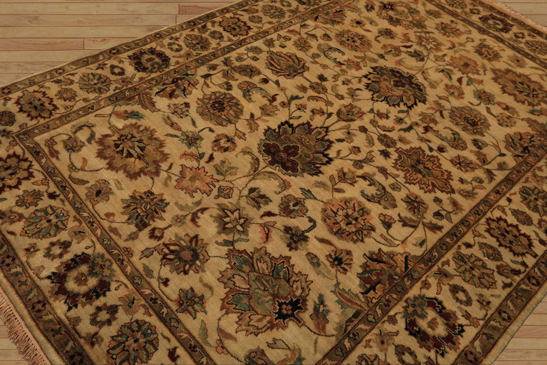 6x9 Tan, Sage, Brown Color Hand Knotted Agra Wool Traditional Oriental Rug
