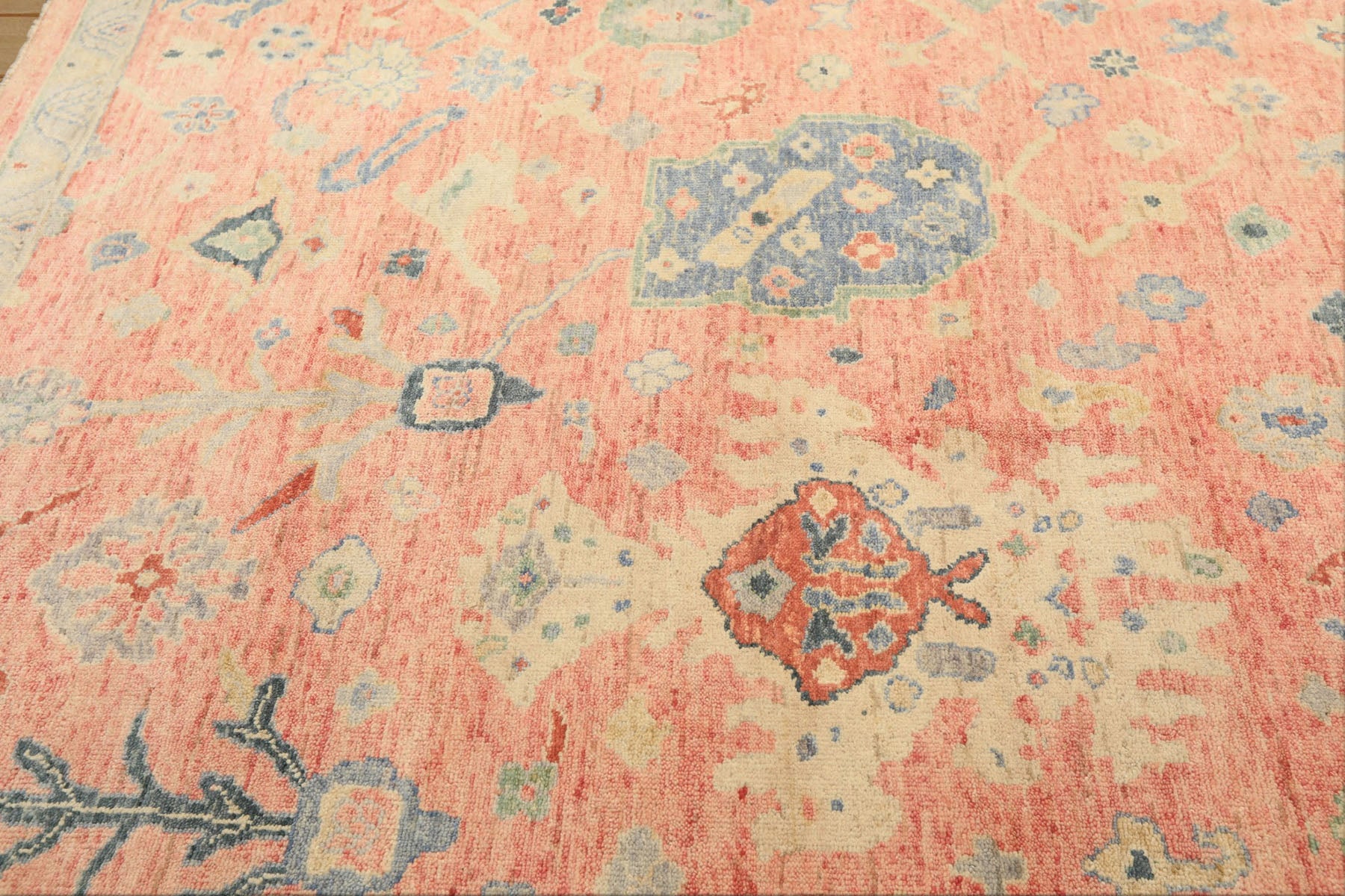 9x12 Blush, Blue, Mint Color Hand Knotted Oushak Wool Transitional Oriental Rug