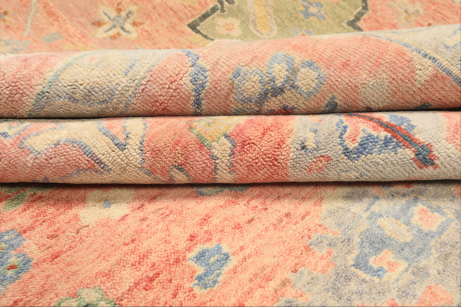 9x12 Blush, Blue, Mint Color Hand Knotted Oushak Wool Transitional Oriental Rug