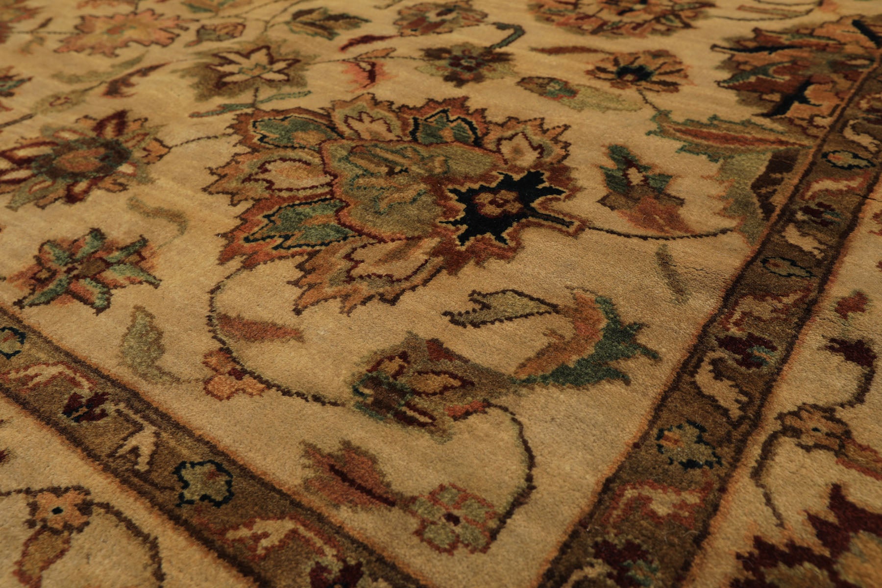 6x9 Tan, Sage, Brown Color Hand Knotted Agra Wool Traditional Oriental Rug