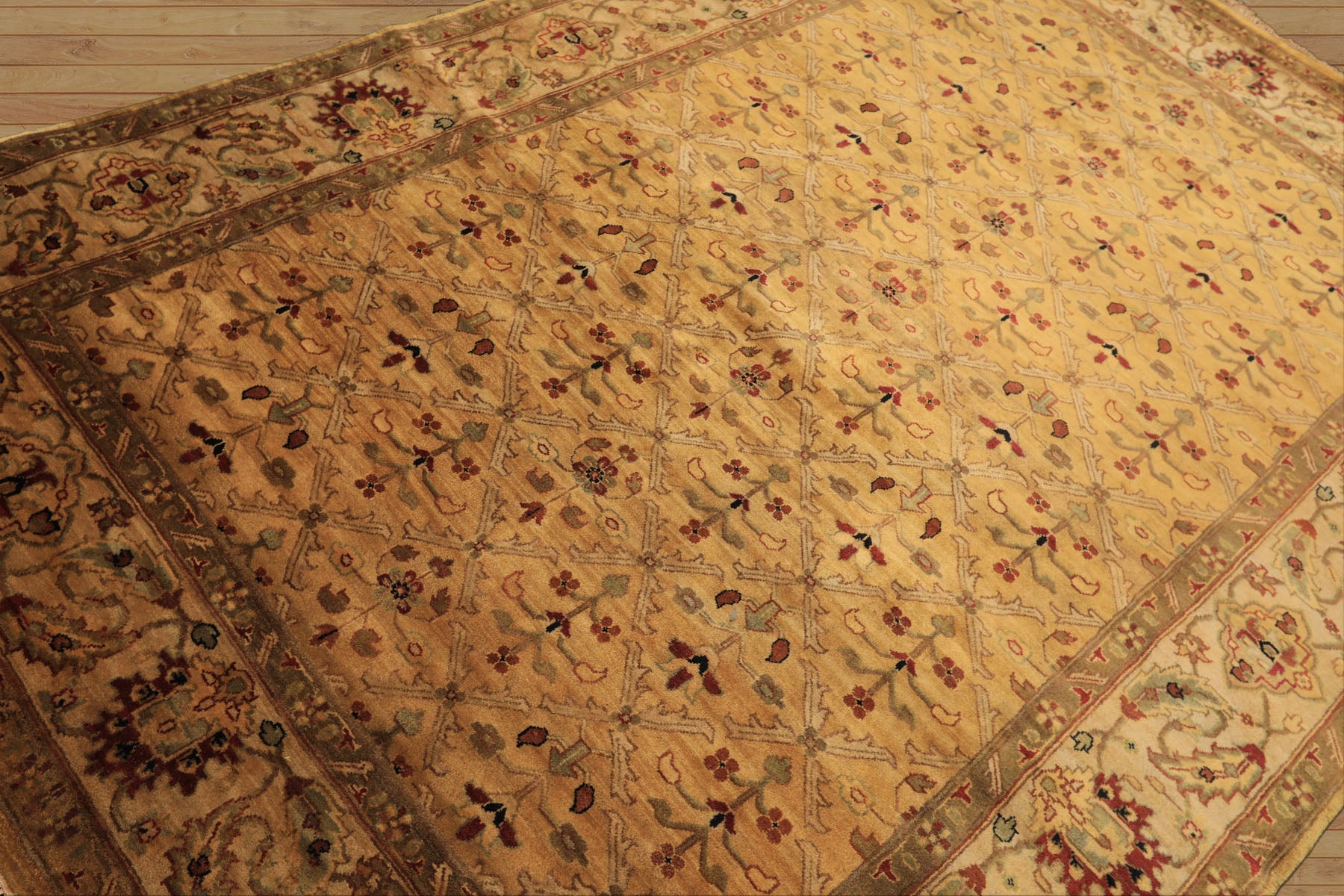 6x9 Gold, Beige, Rust Color Hand Knotted Agra Wool Traditional Oriental Rug